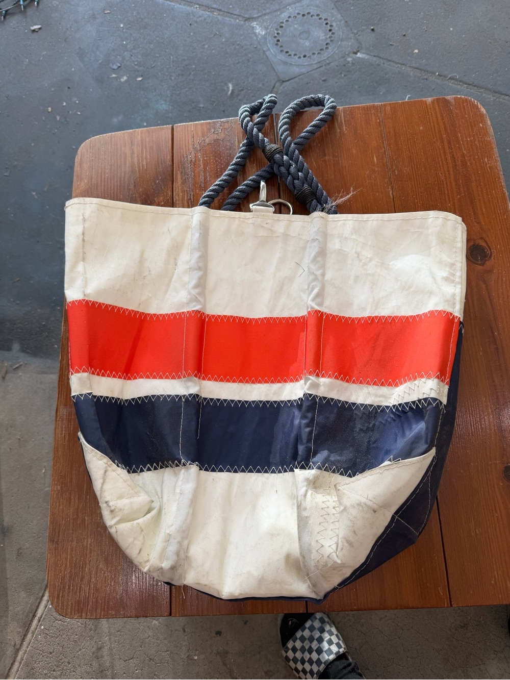 J. Crew orange, Navy & White Striped Sea Bag Tote - Picture 2 of 4